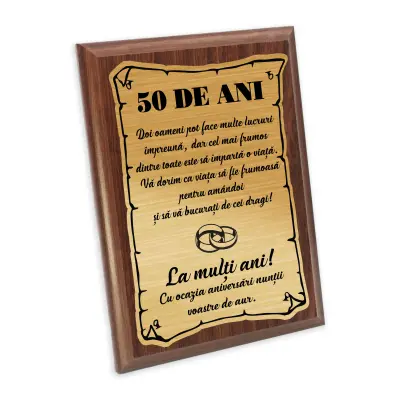 50 ani doi oameni pot face multe lucruri, placheta lemn personalizata prin gravura